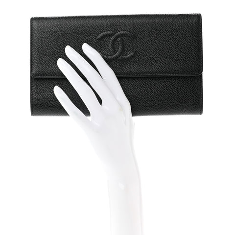 Caviar Timeless CC Large Gusset Flap Wallet Black