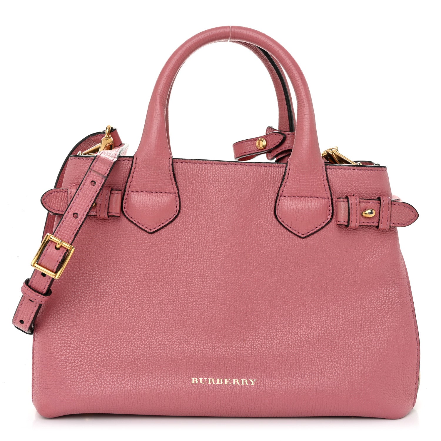 Burberry Grainy Calfskin House Check Small Banner Tote Mauve Pink 1 of 13