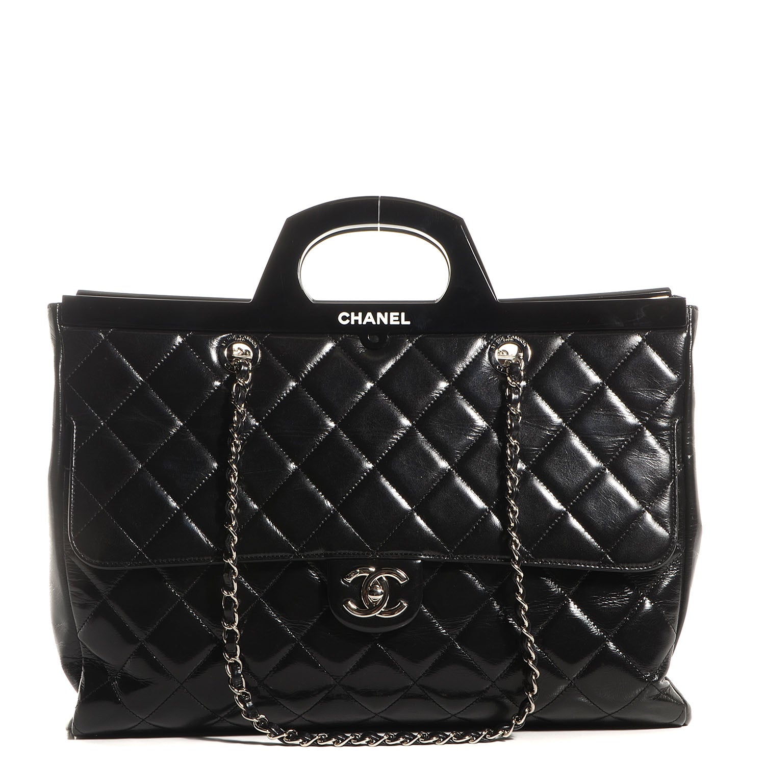 Chanel Glazed Calfskin Large CC Delivery Tote Black 81293