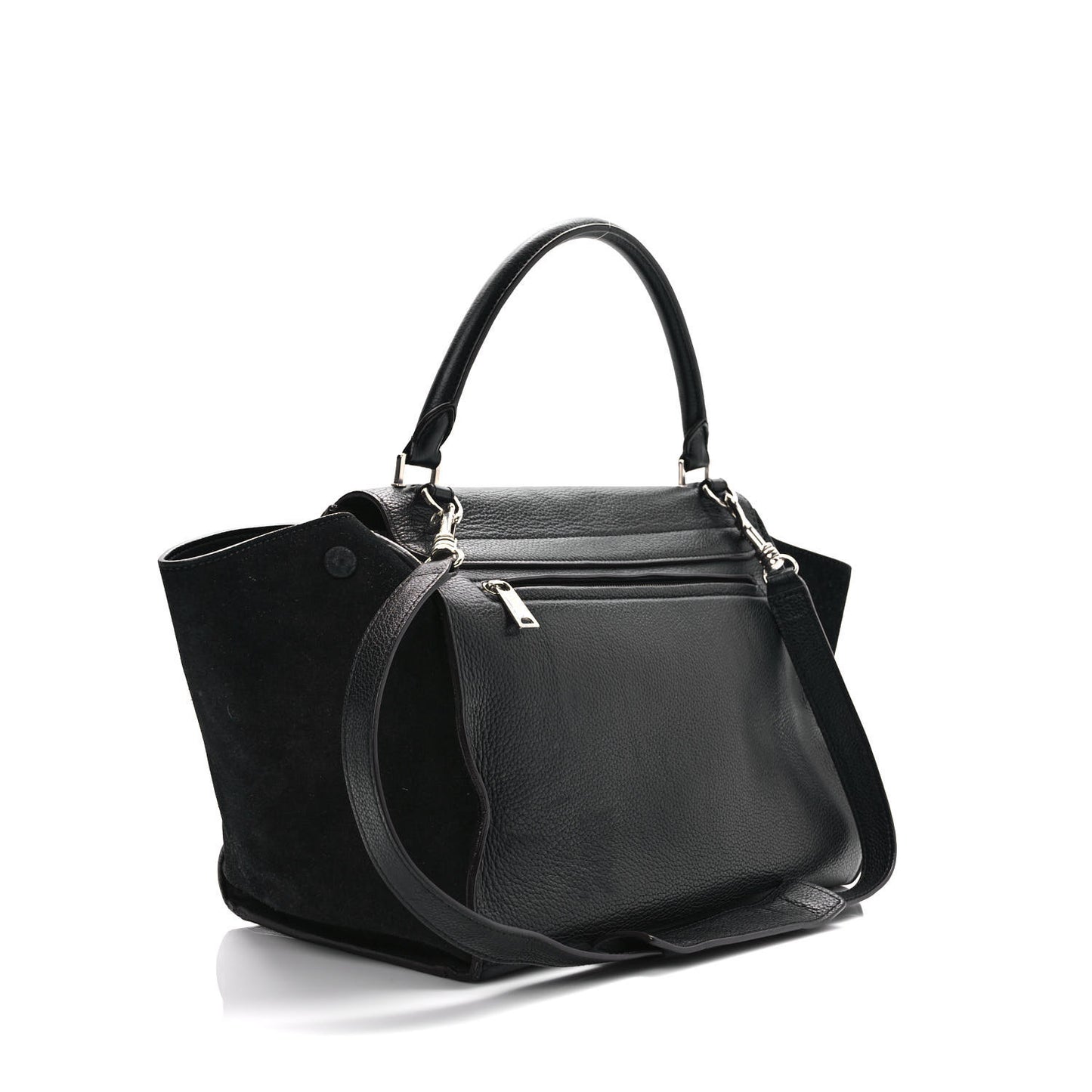 Drummed Calfskin Suede Medium Trapeze Black