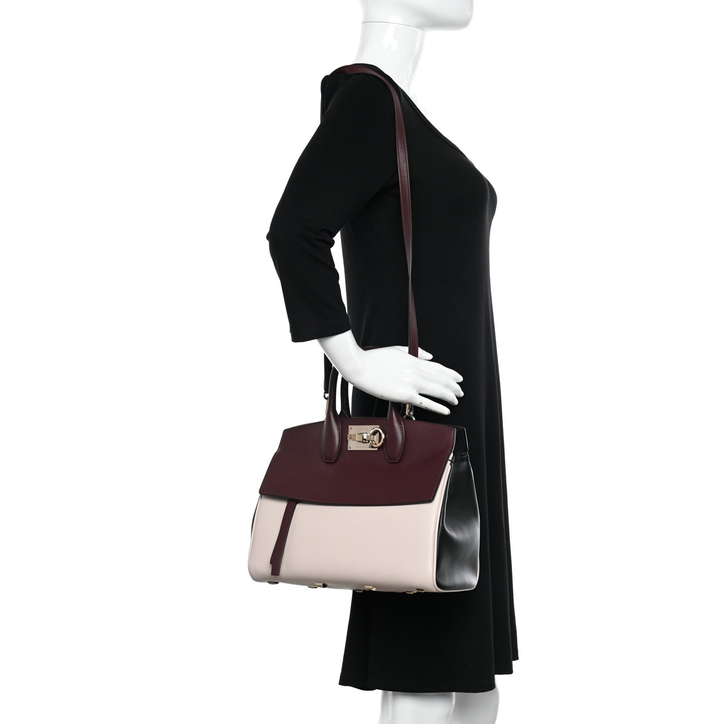 Calfskin Large Studio Bag Wine Bone Black