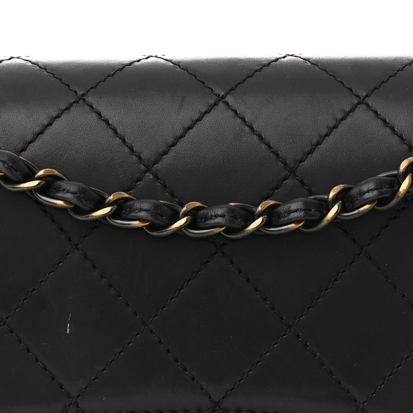 Calfskin Stitched Medium Single Flap Black