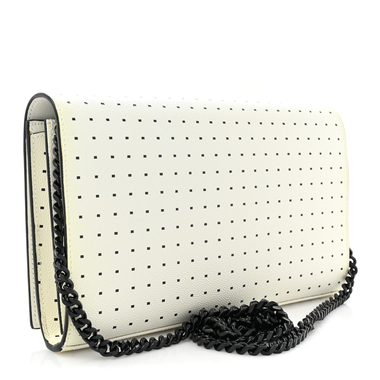 Grain De Poudre Square Dot Print Monogram Chain Wallet White Matte Black