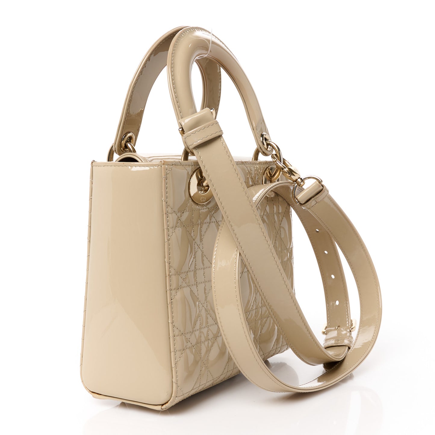 Patent Cannage Small Lady Dior Beige