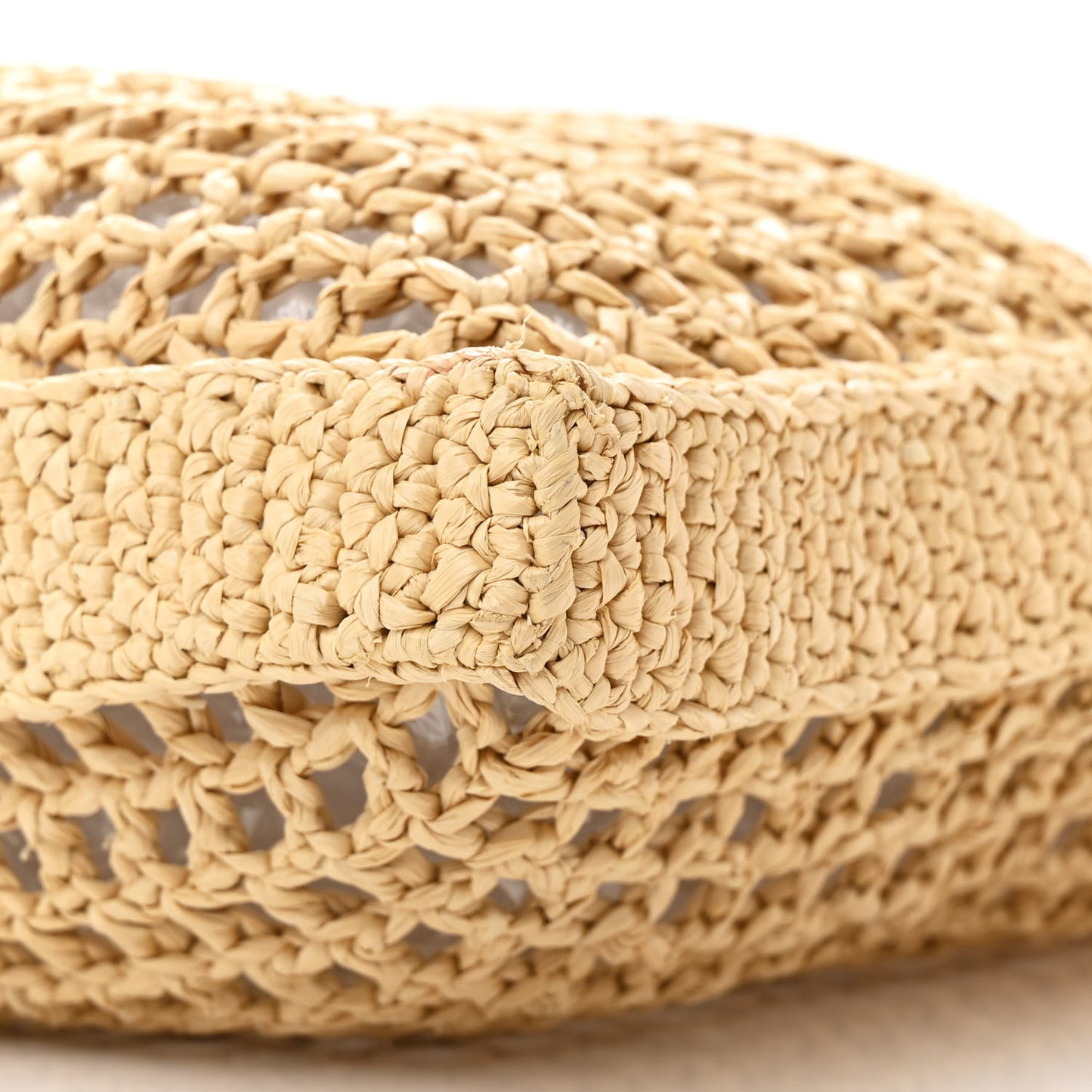 Yarn Raffia Effect Crochet Logo Embroidered Tote Bag Naturale