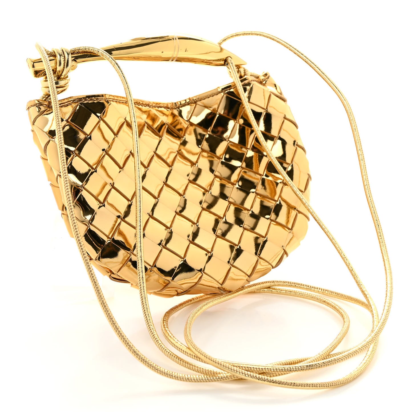 Mirror Laminated Nappa Intrecciato Mini Sardine Bag Gold