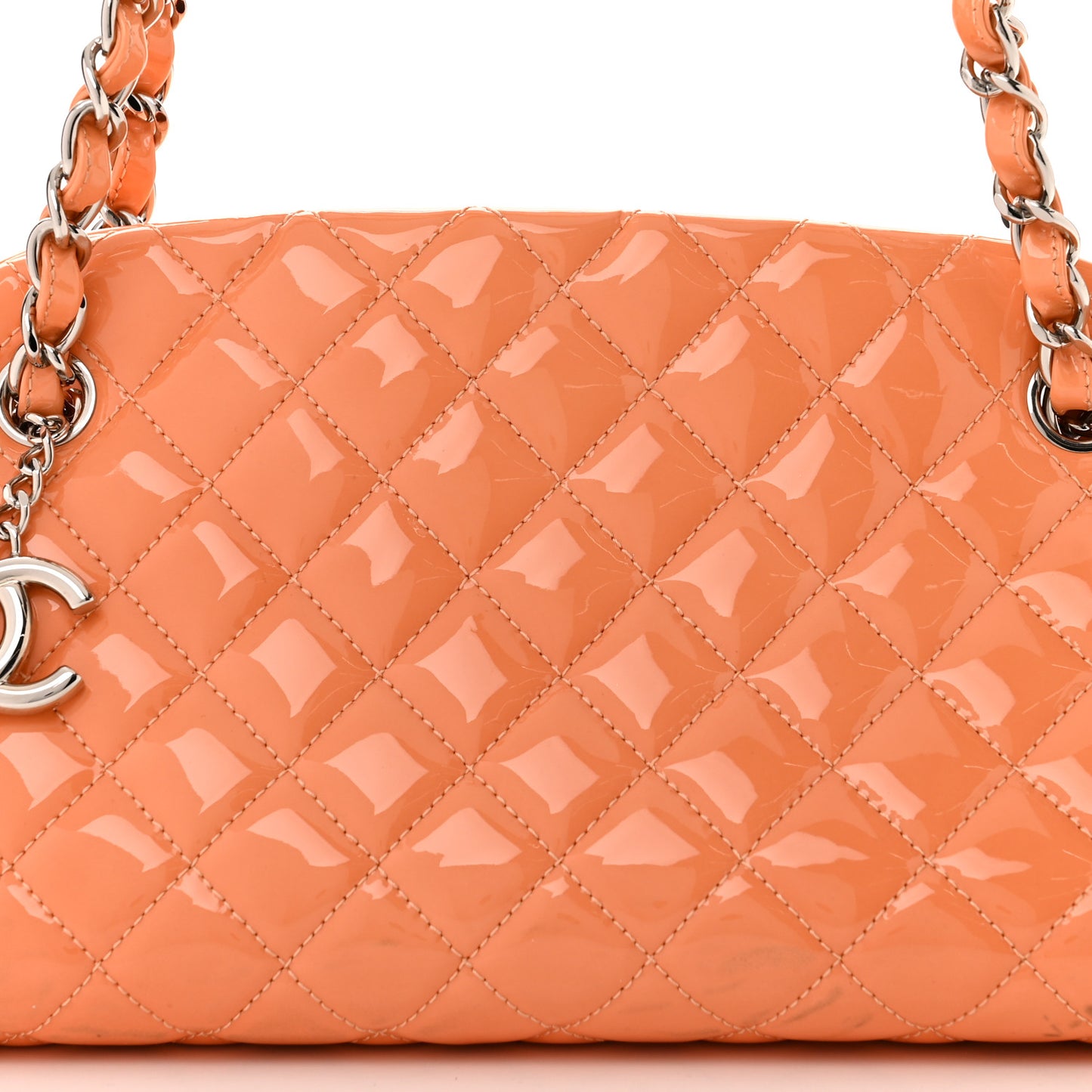 Patent Quilted Medium Just Mademoiselle Bowling Bag Orange