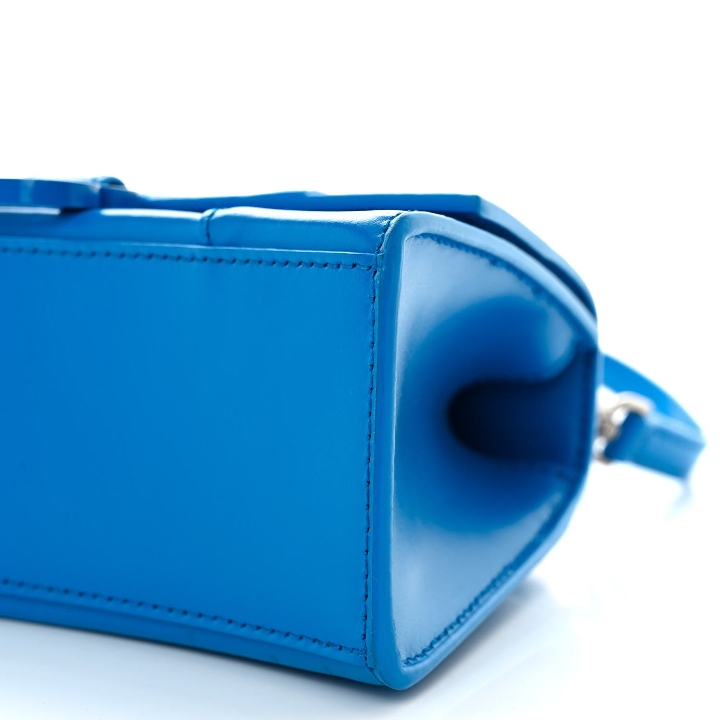 Shiny Box Calfskin Tonal B Hourglass Top Handle Bag XS Screen Blue