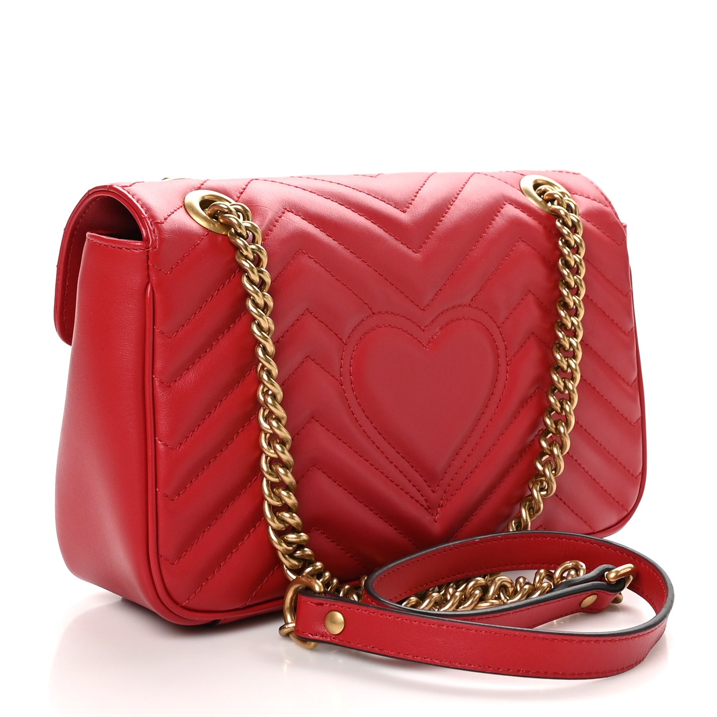 Calfskin Matelasse Small GG Marmont Shoulder Bag Hibiscus Red