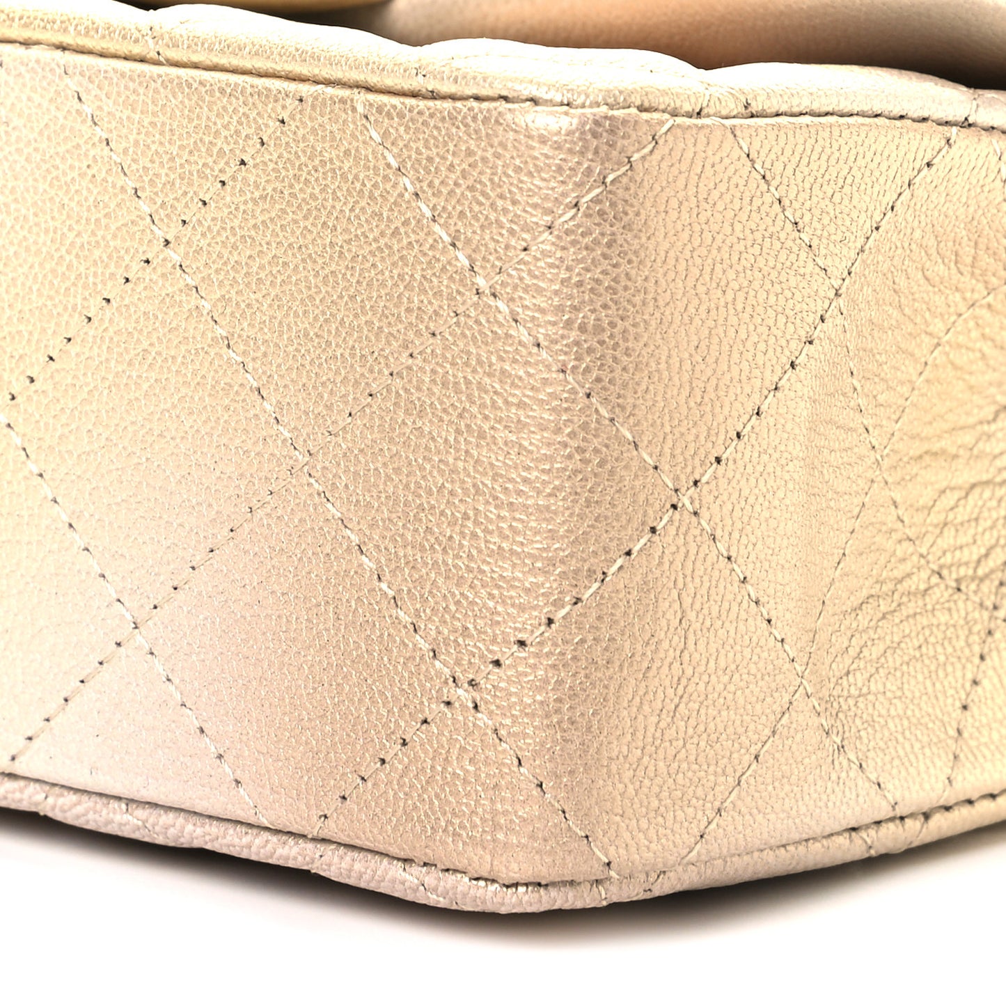 Metallic Goatskin Quilted Mini Rectangular Flap Gold