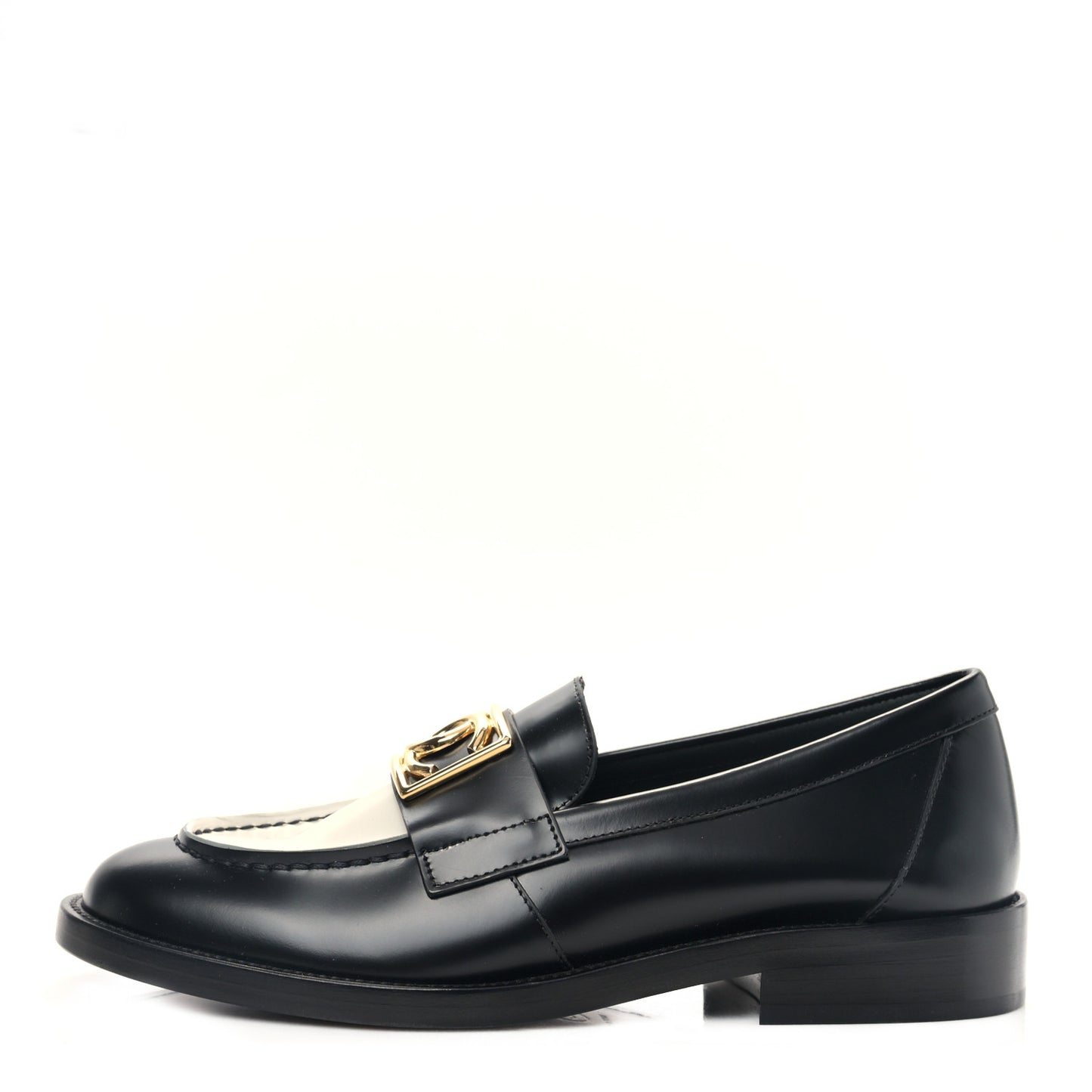 Shiny Calfskin CC Loafers 37 Black White