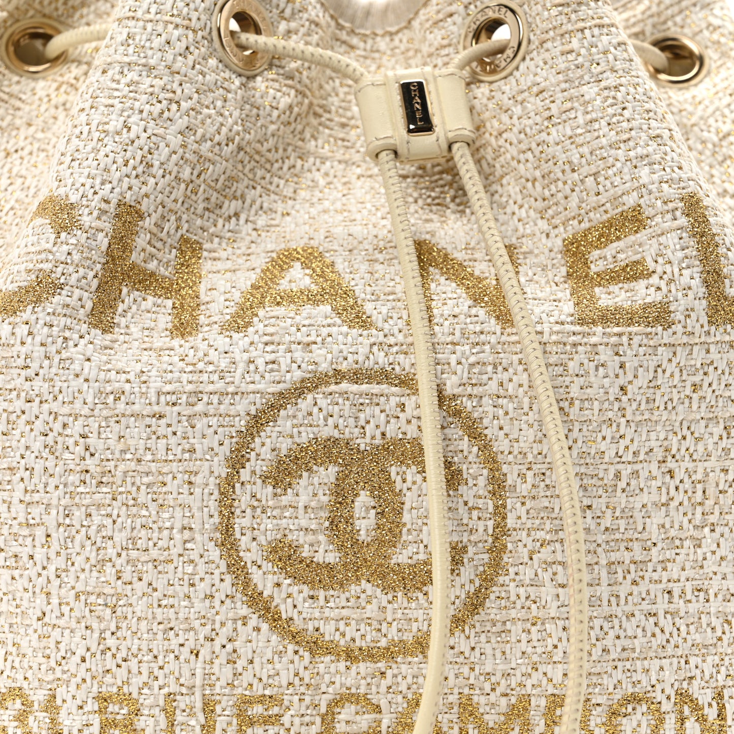 Lurex Boucle Deauville Drawstring Bucket Bag Ivory