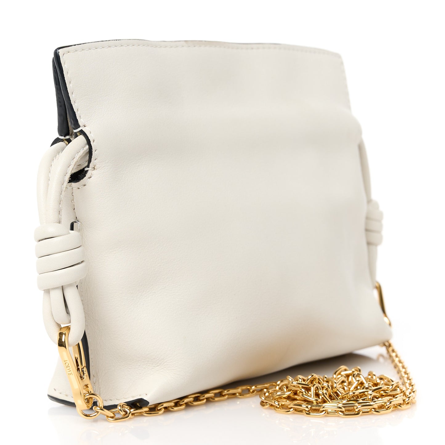 Calfskin Nano Flamenco Knot Clutch Soft White