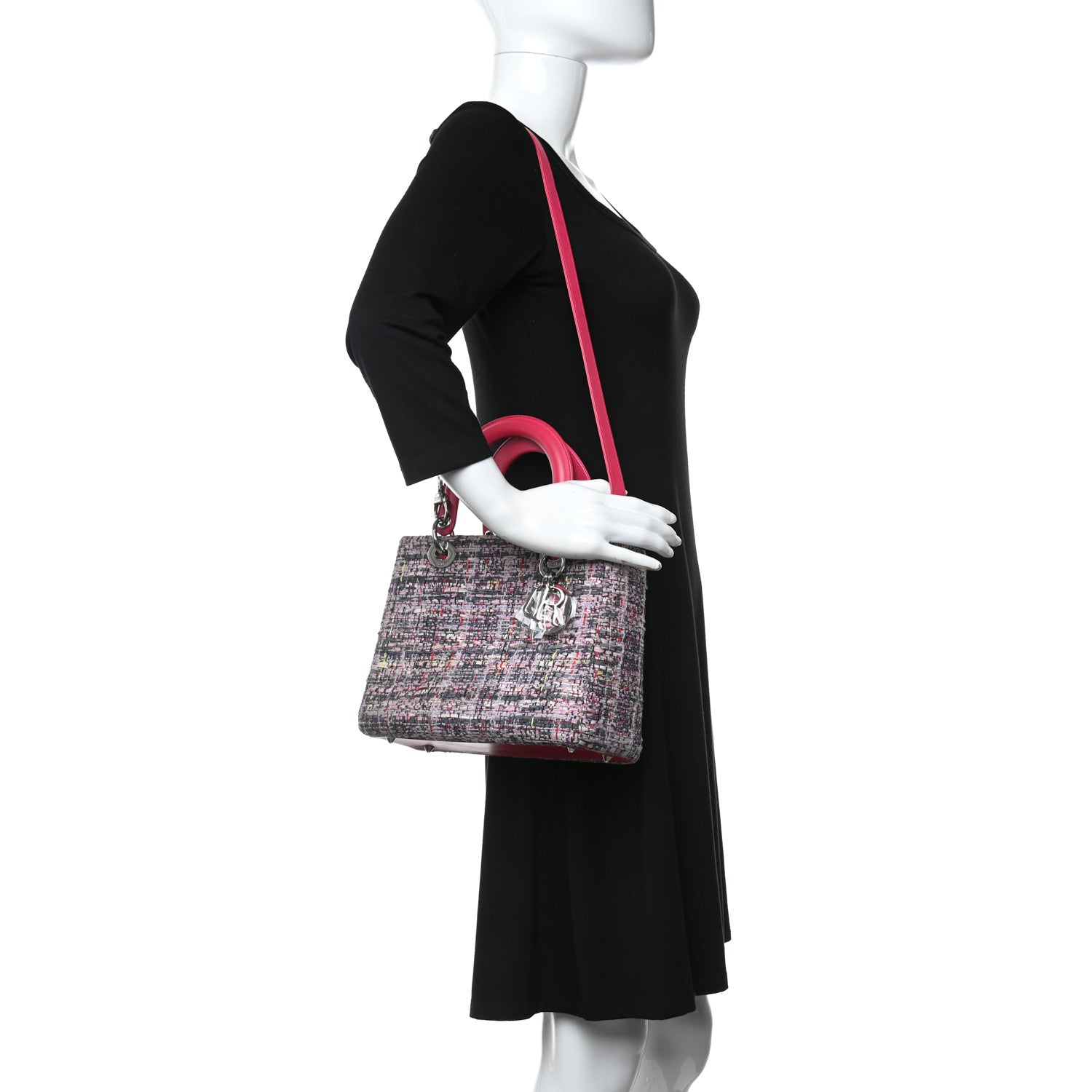 Christian Dior Tweed Medium Lady Dior Pink Multicolor 2 of 12