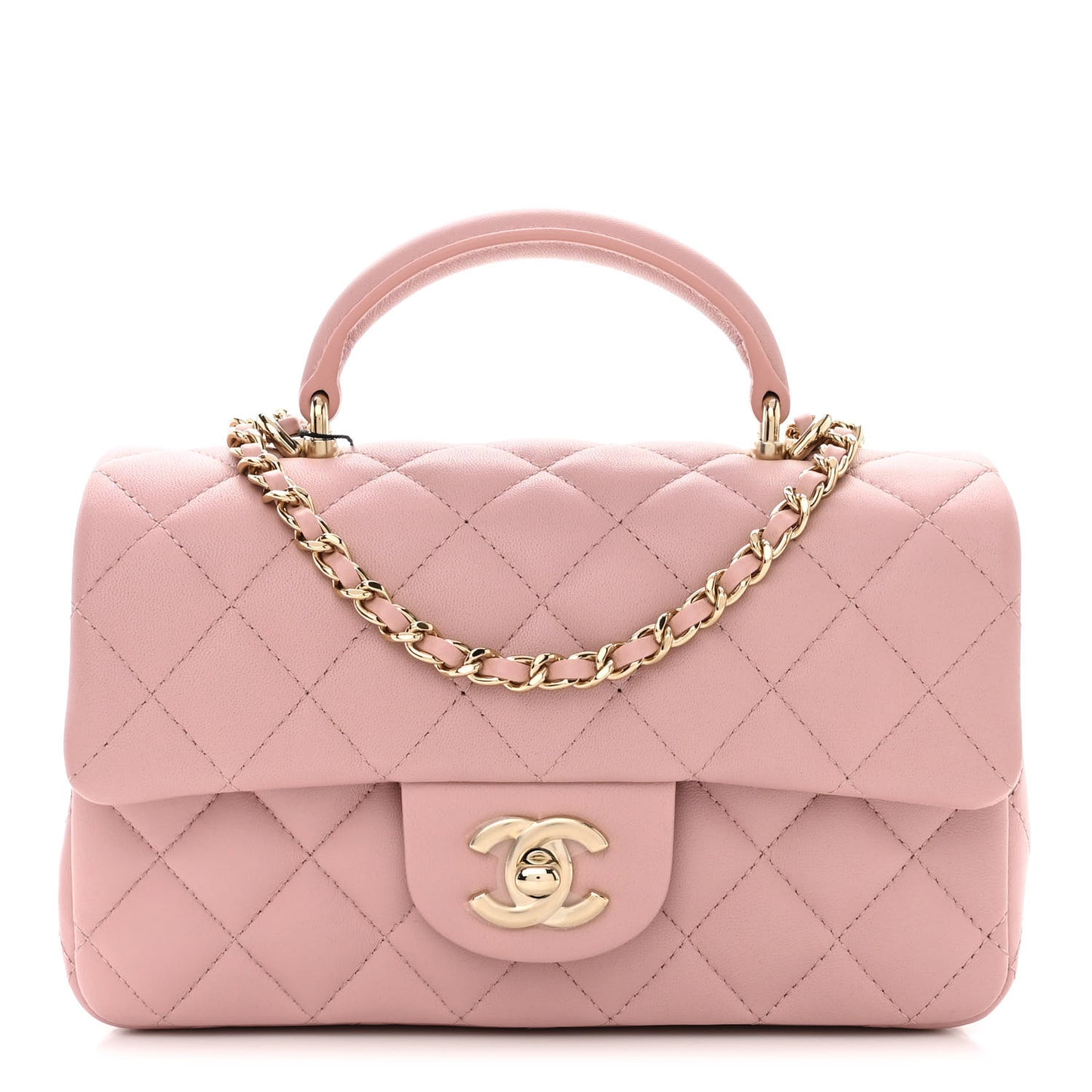 Lambskin Quilted Mini Top Handle Rectangular Flap Light Pink