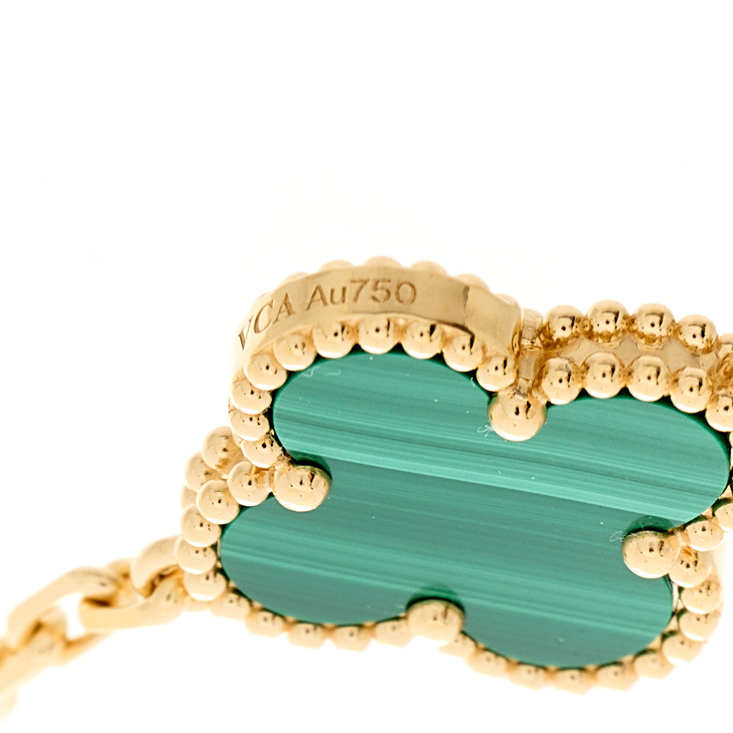 18K Yellow Gold Malachite 5 Motifs Vintage Alhambra Bracelet