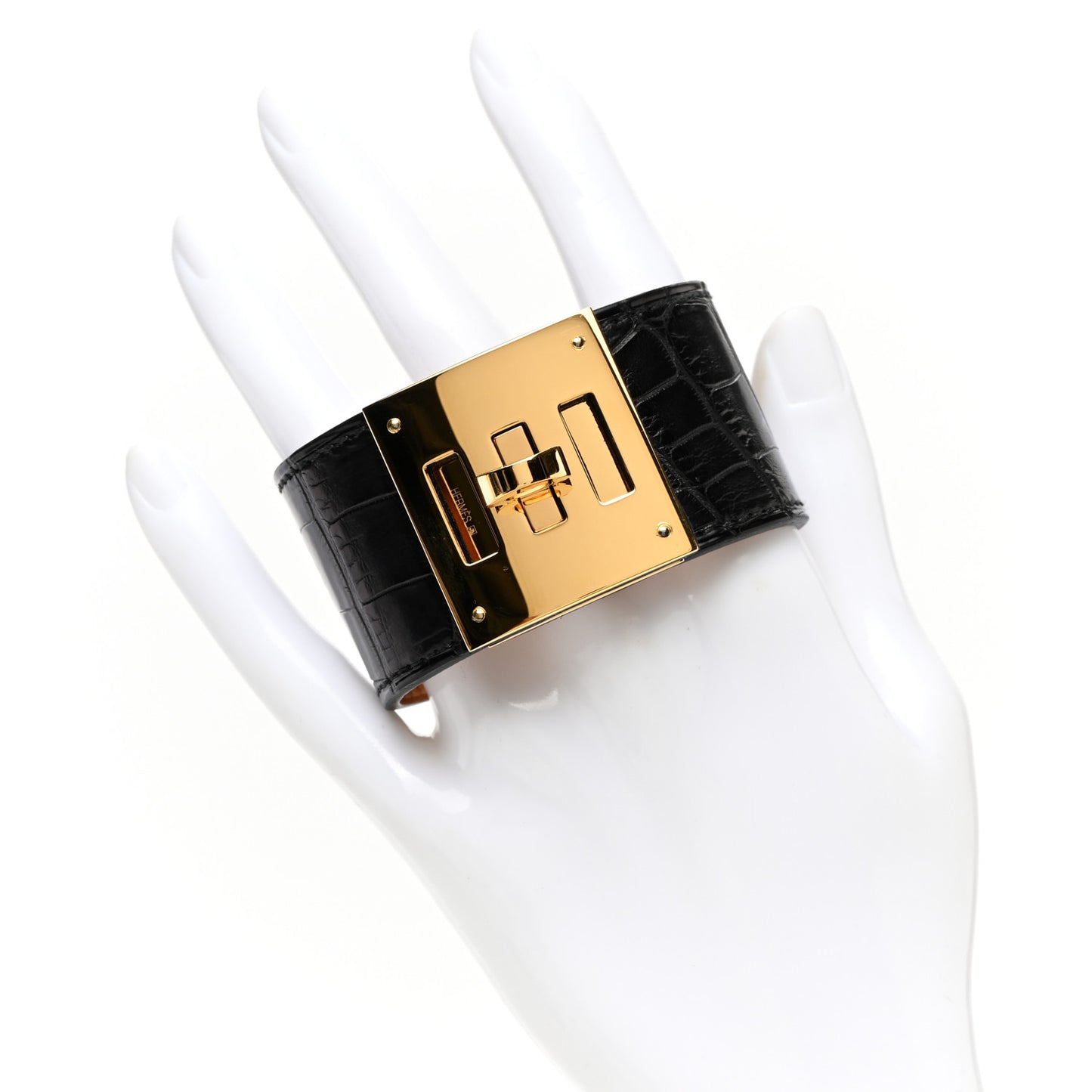 Shiny Alligator Kelly Dog Cuff T1 Black