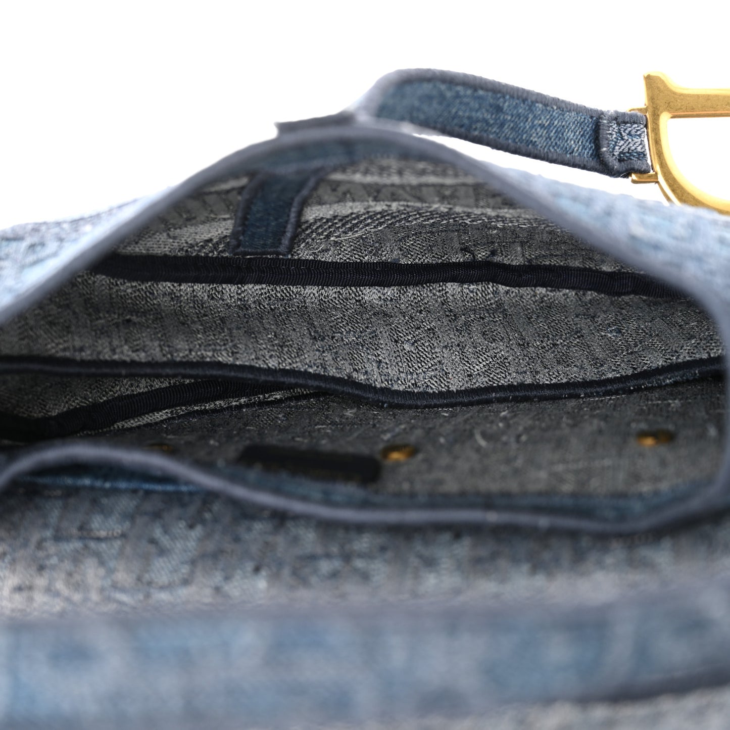 Oblique Embroidered Saddle Bag Denim Blue