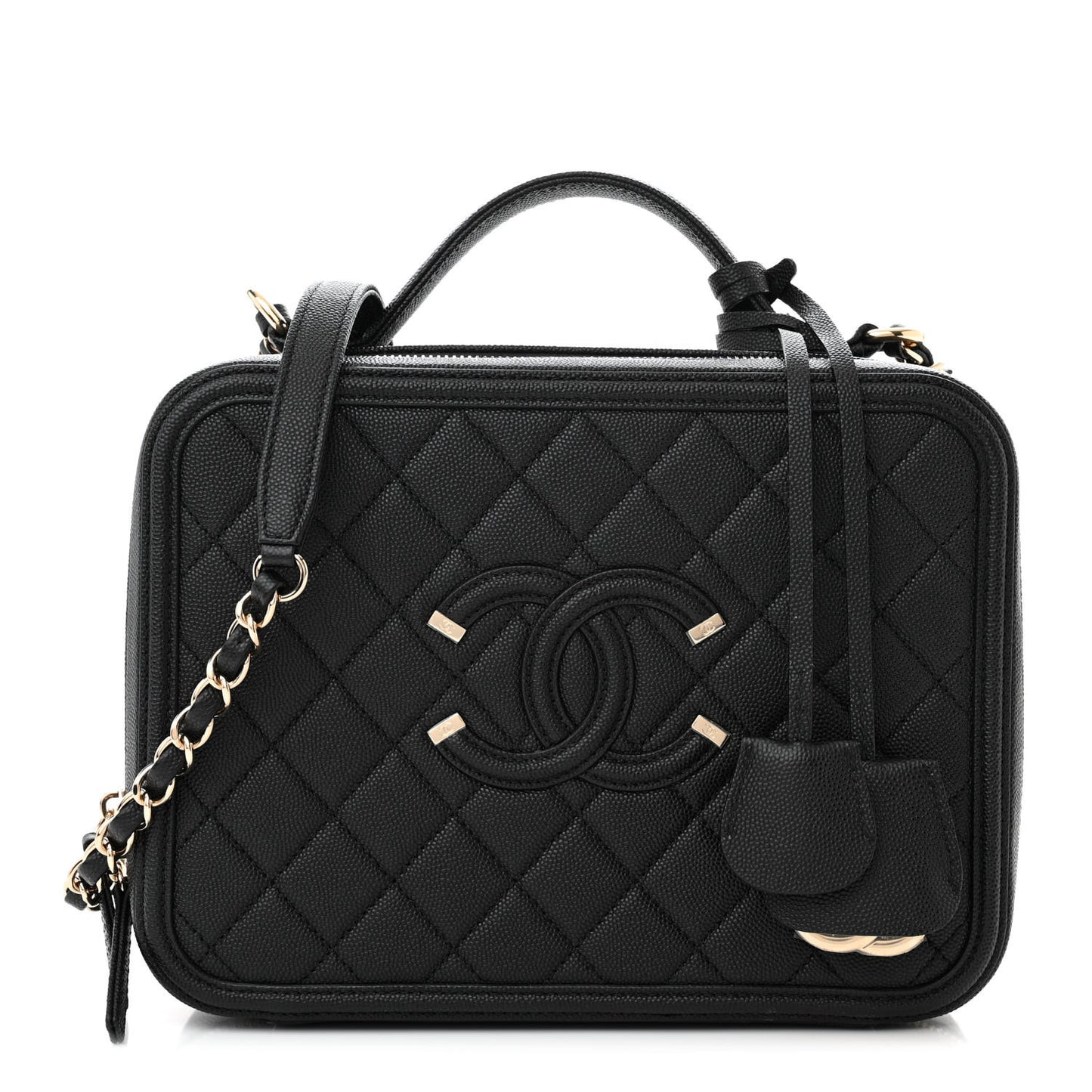 Caviar Quilted Large CC Filigree Vanity Case Black