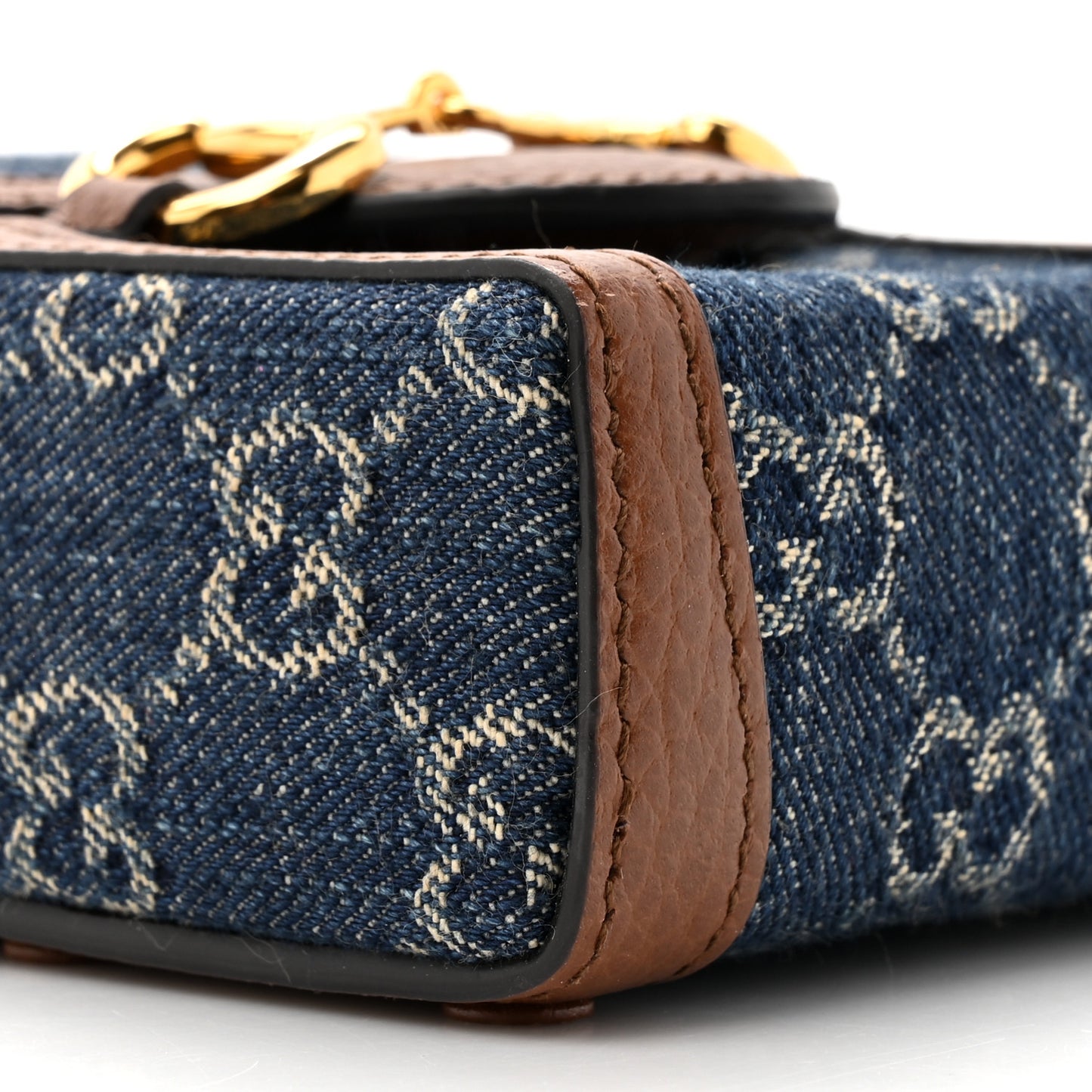 New Denim GG Monogram Dollar Calfskin Mini Horsebit 1955 Crossbody Bag Blue Tea Cuir Epilog