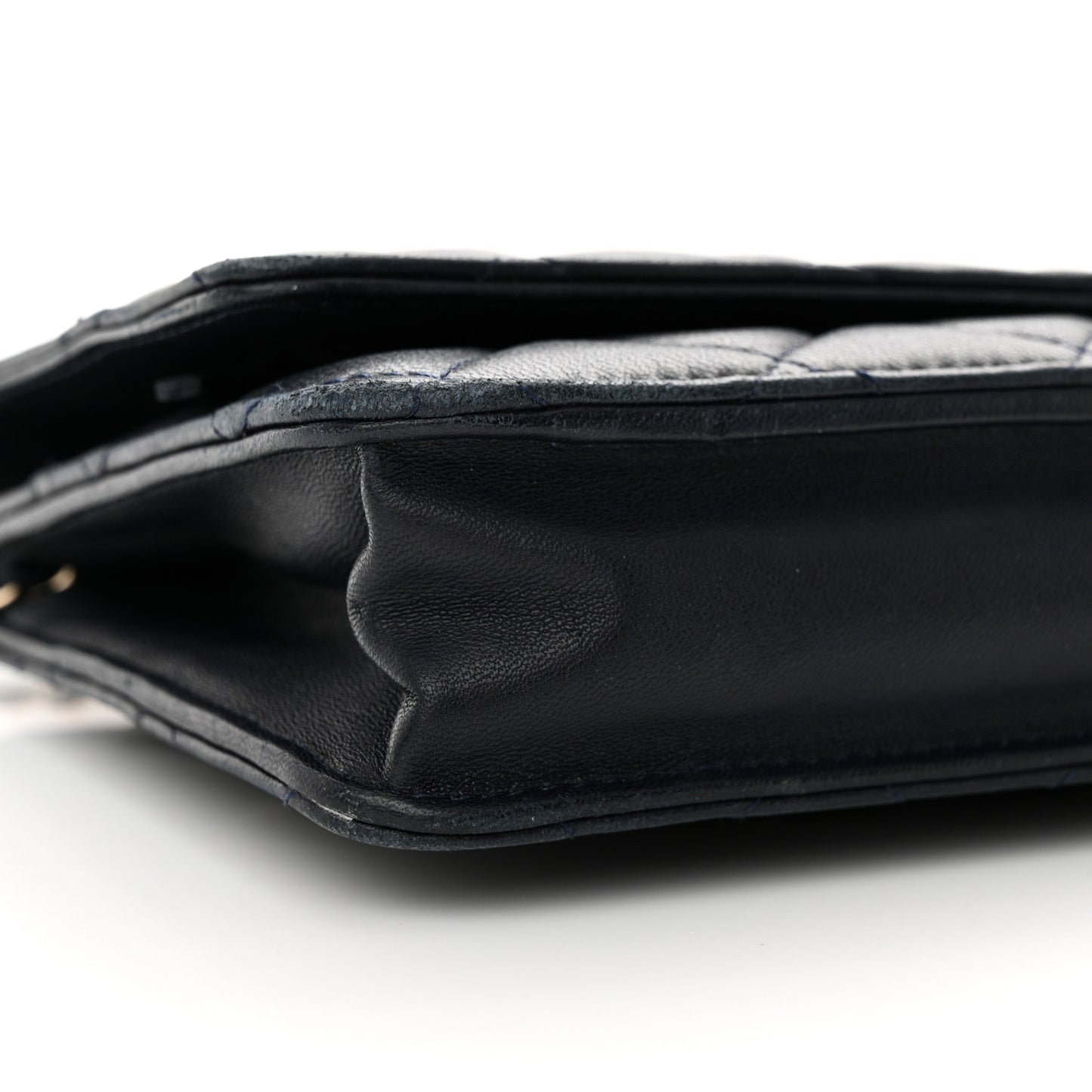 Lambskin Quilted Wallet On Chain WOC Navy Blue