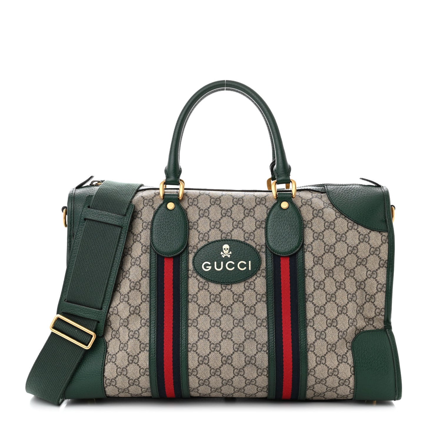 Soft GG Supreme Monogram Neo VintageWeb Skull Medium Duffle Bag Beige New Acero Green