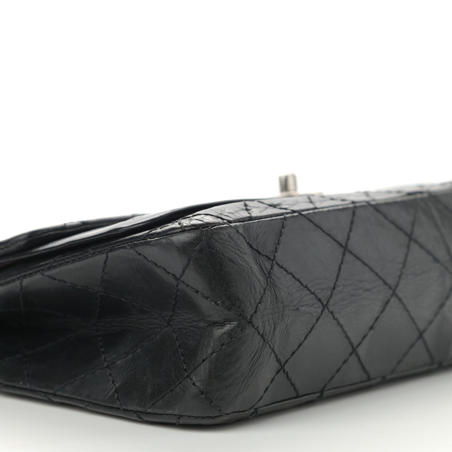 Aged Calfskin Quilted Medium Double Flap Black