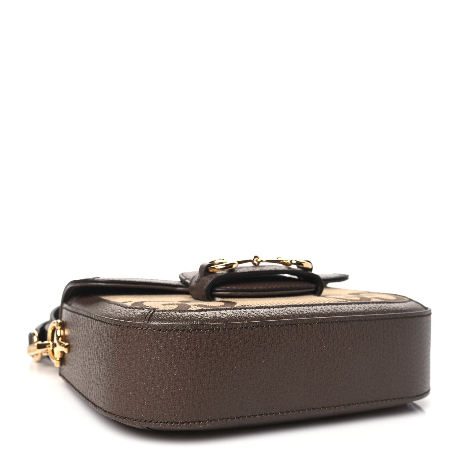 Gucci Monogram Jumbo GG Textured Dollar Calfskin Web Mini Horsebit 1955 Shoulder Bag Camel Ebony New Acero 4 of 11