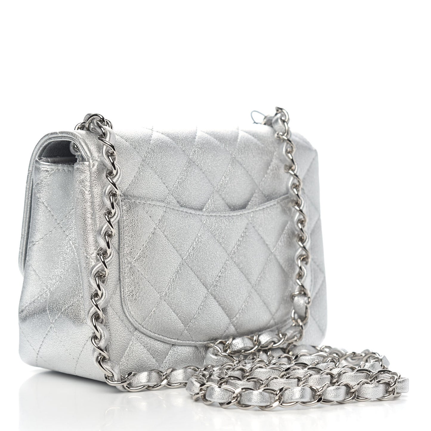 Metallic Lambskin Quilted Mini Square Flap Silver