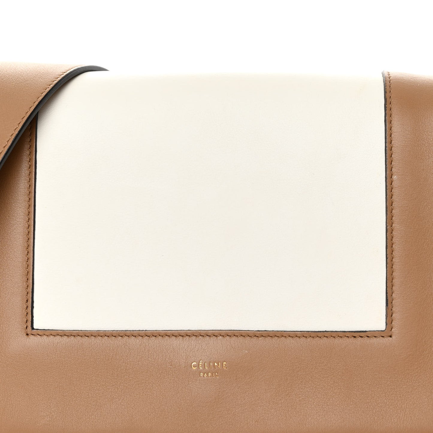 Shiny Smooth Calfskin Medium Frame Shoulder Bag Tan Optic White
