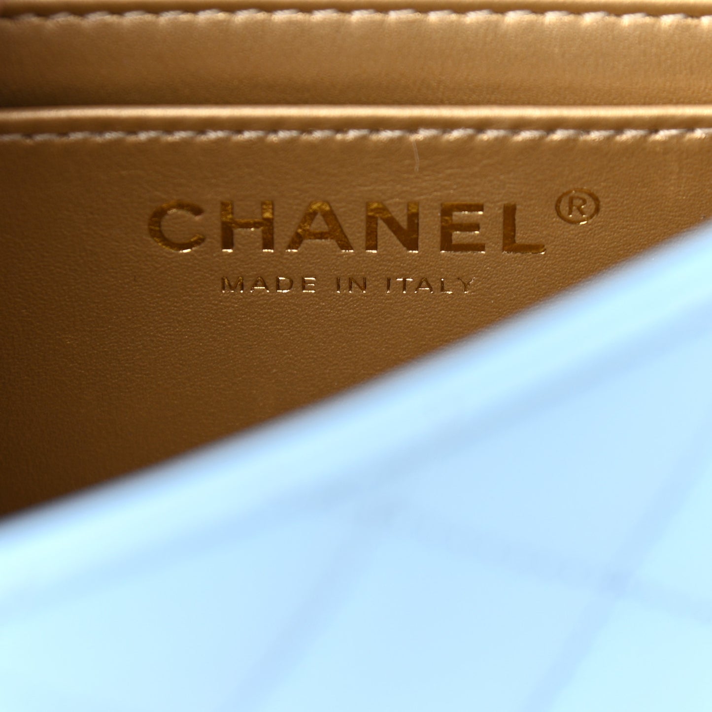 Lambskin Quilted Mini Pearl Crush Flap Light Blue