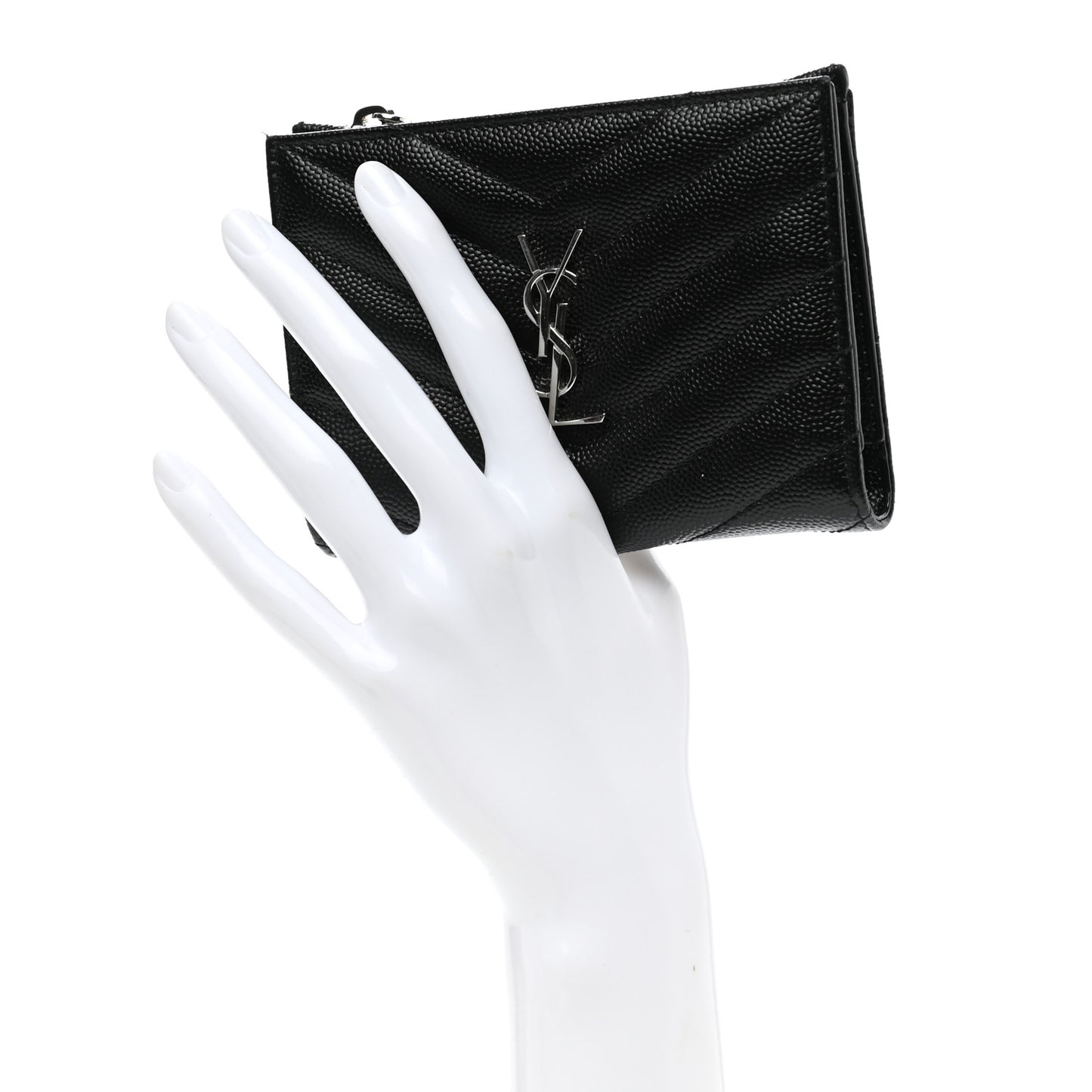 Grain De Poudre Matelasse Chevron Monogram Zipped Two-Part Wallet Black