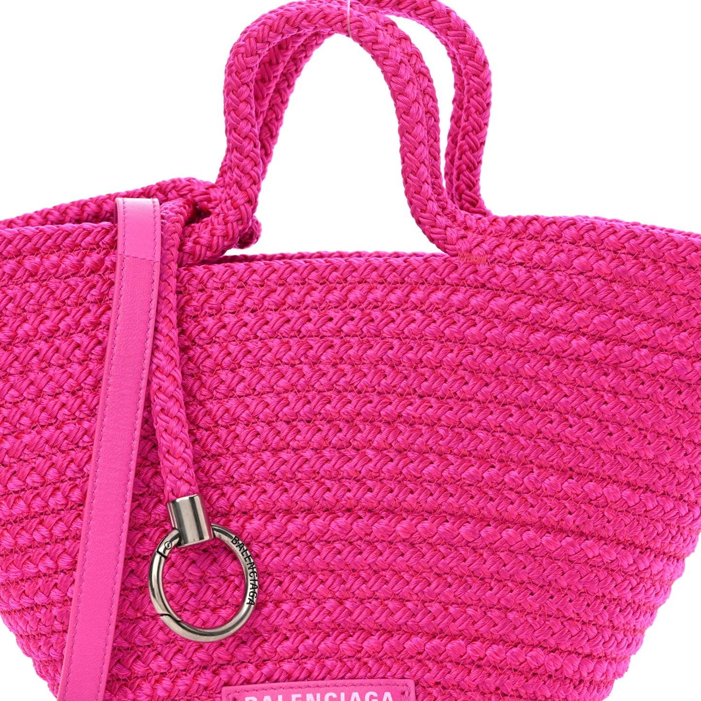 Nylon Lambskin Woven Small Ibiza Basket With Strap Lipstick Pink