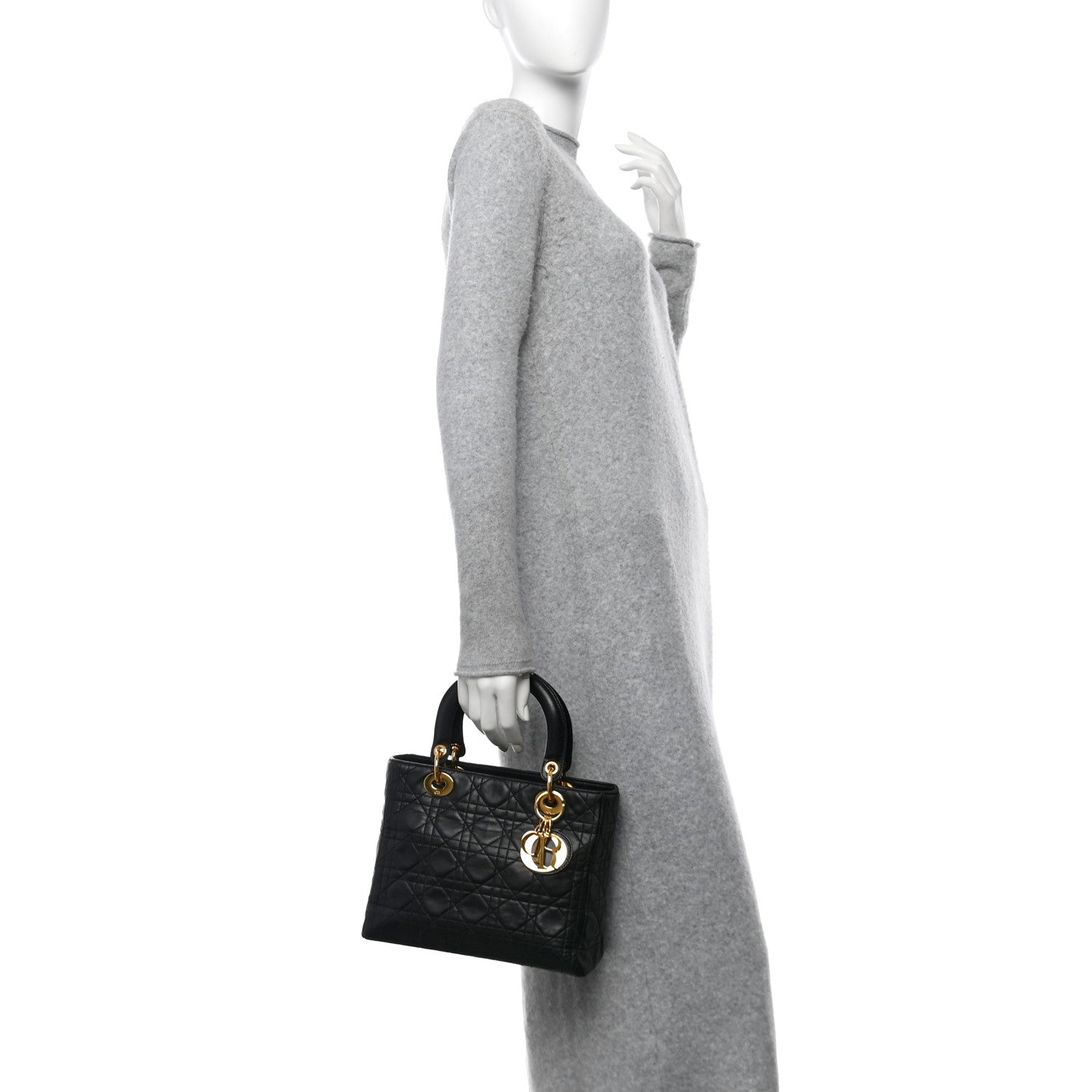 Christian Dior Lambskin Cannage Medium Lady Dior Black 2 of 11