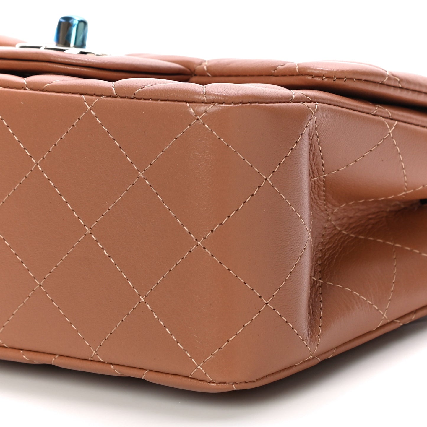 Lambskin Quilted Mini Square Flap Brown