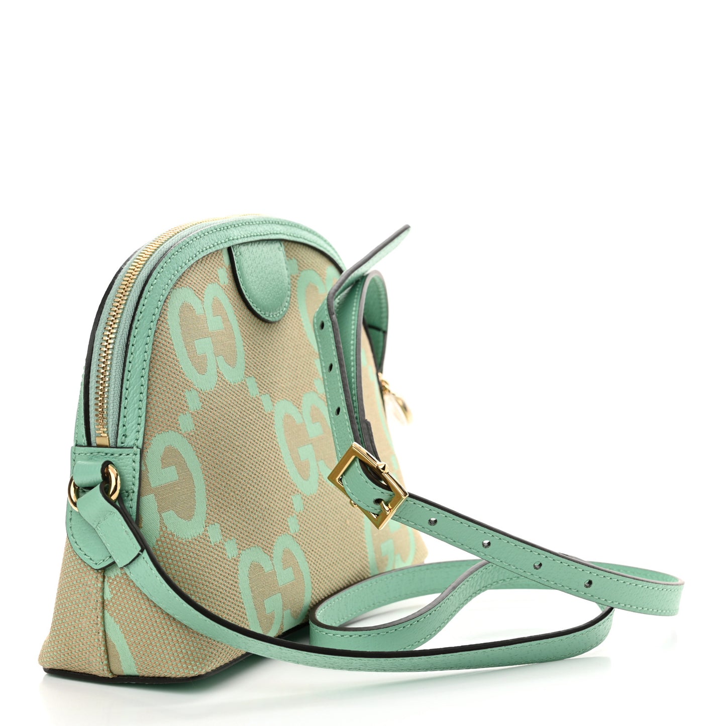 Monogram Jumbo GG Textured Dollar Calfskin Small Ophidia Dome Shoulder Bag Beige Pepperlight Mint