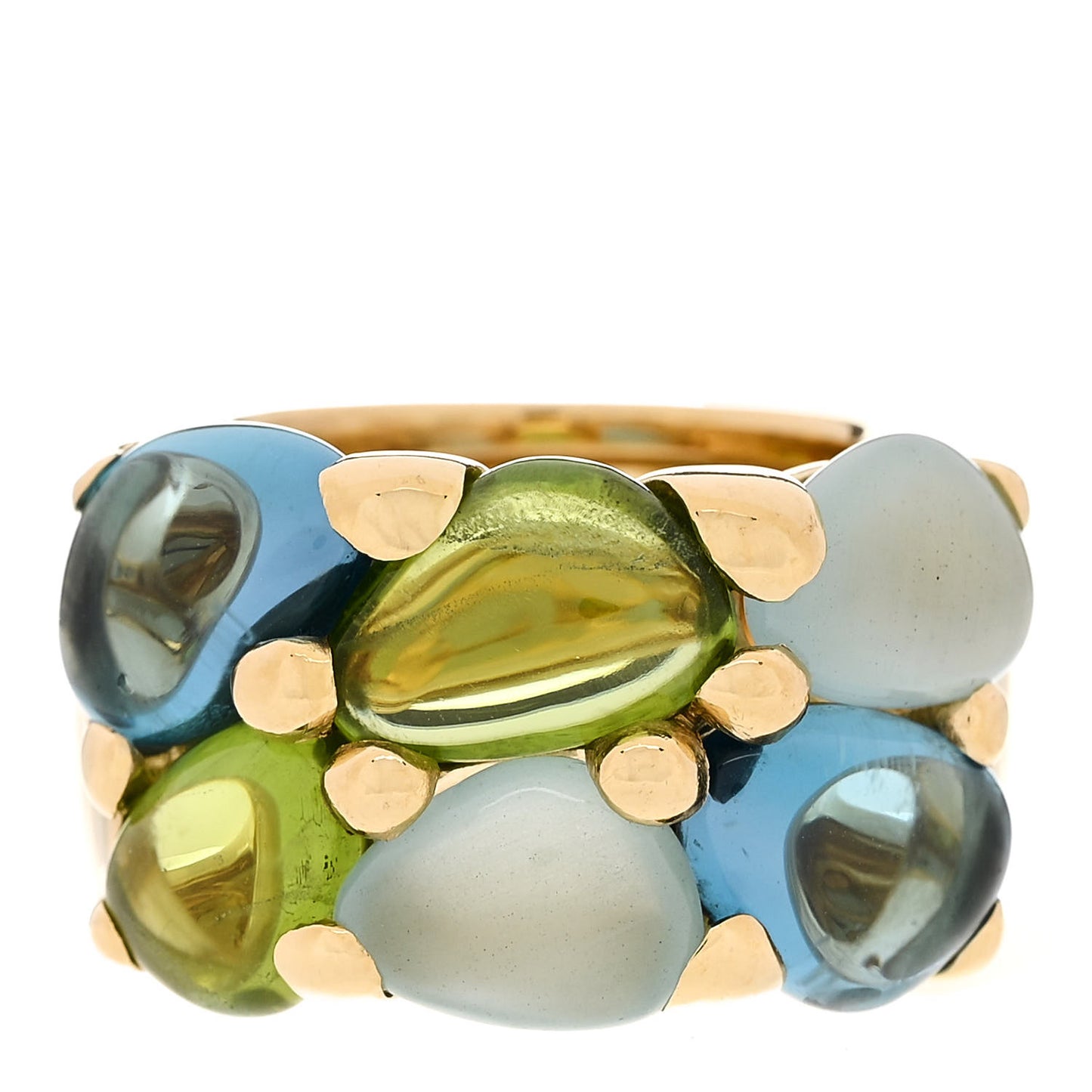 18K Yellow Gold Blue Topaz Peridot Aquamarine Large Sassi Ring 52 6