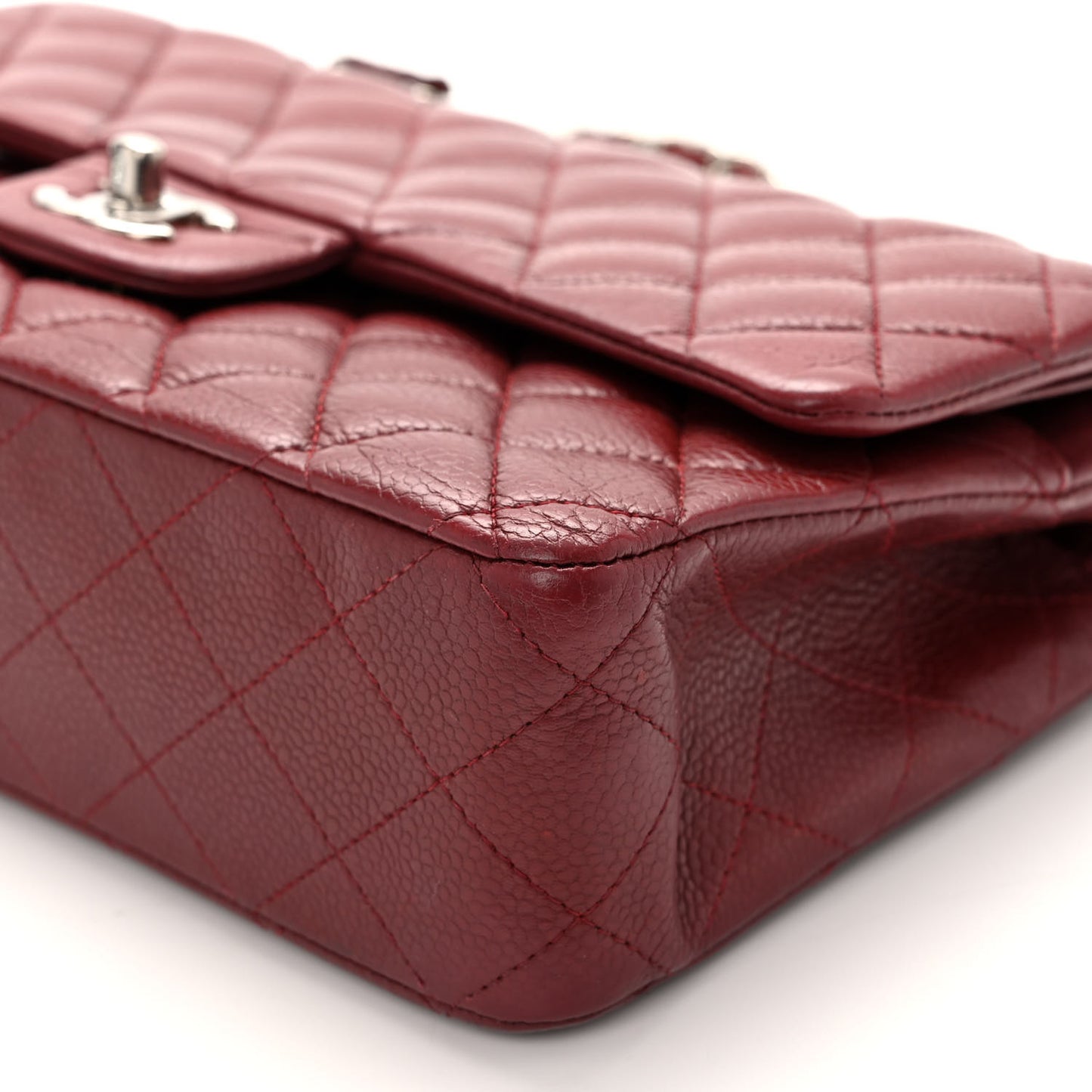 Caviar Quilted Medium Double Flap Dark Red