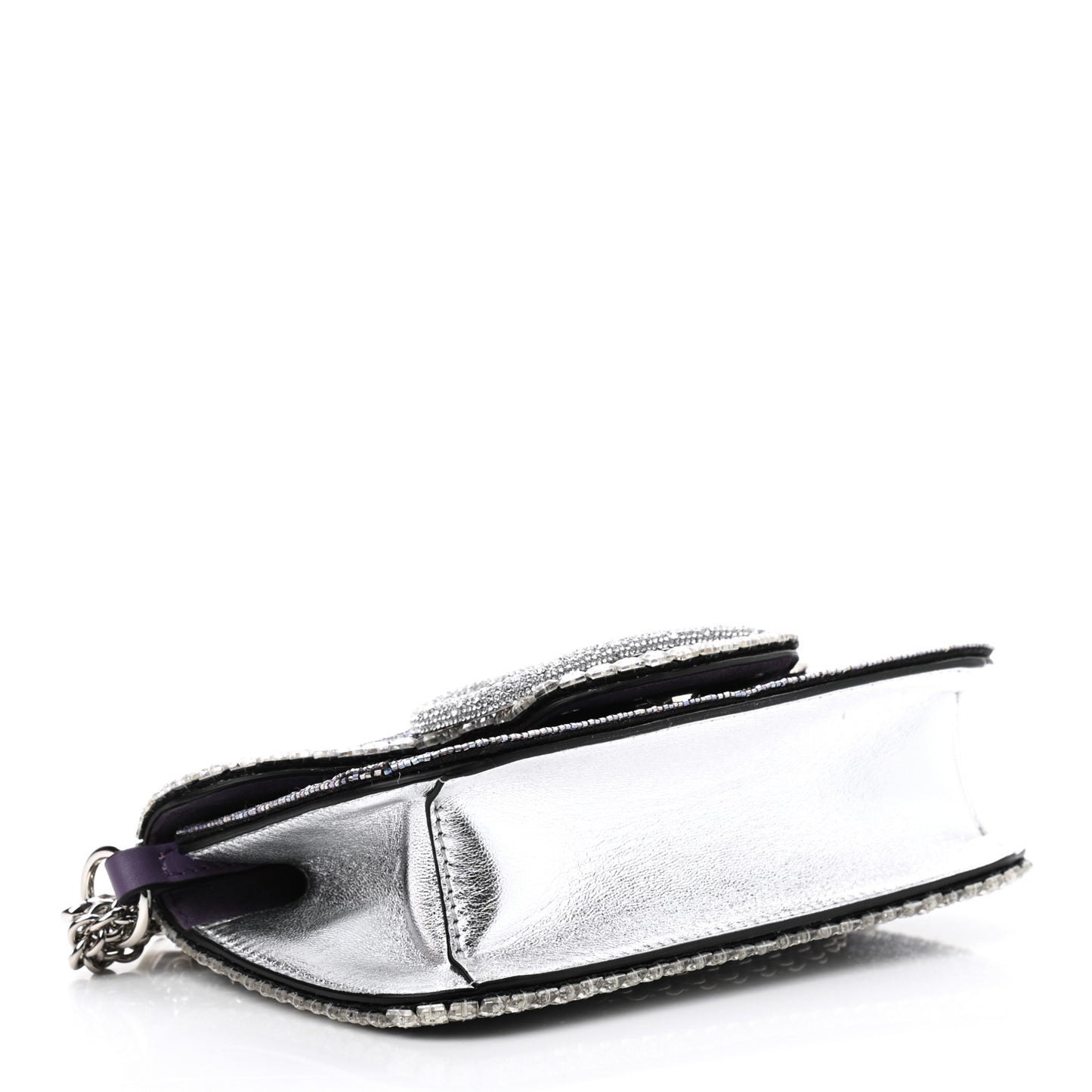 Swarovski Crystal Embroidered Vlogo Small Loco Shoulder Bag Crystal Lilac Silver