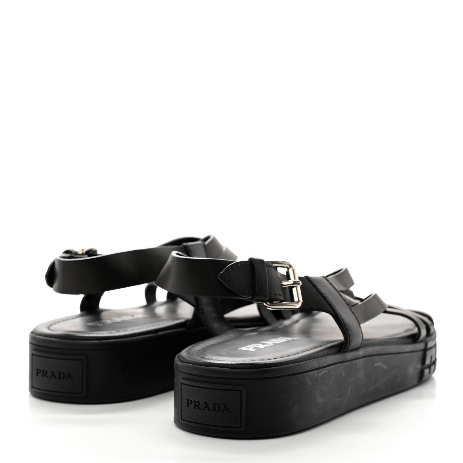 Prada Natural Calfskin Buckled Slingback 30mm Sandals 38 Black 4 of 8
