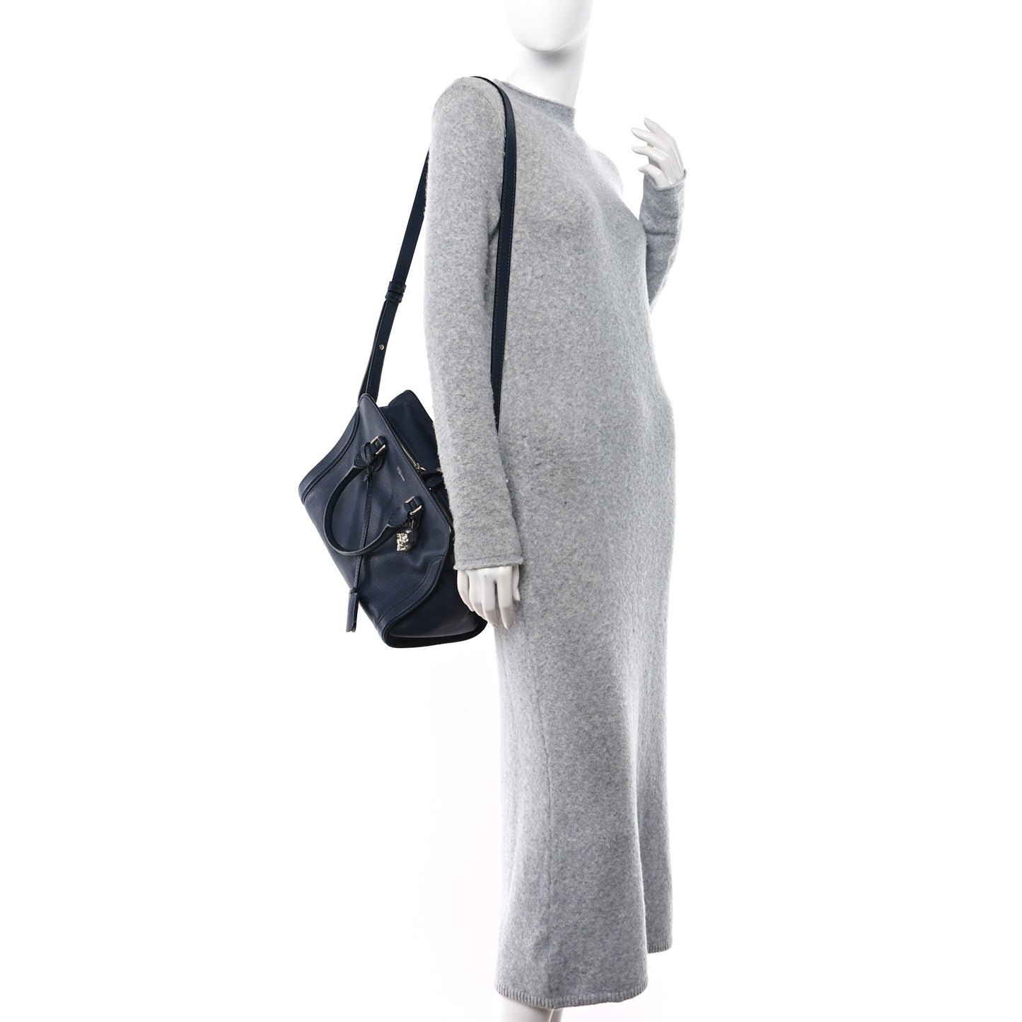 Pebbled Calfskin Small Skull Padlock Zip Around Tote Navy