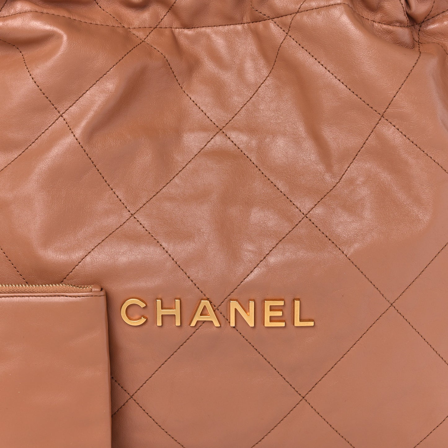 Shiny Calfskin Quilted Small Chanel 22 Camel