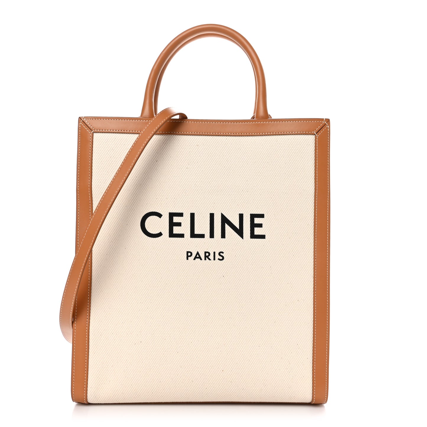 Canvas Calfskin Logo Print Small Vertical Cabas Natural Tan