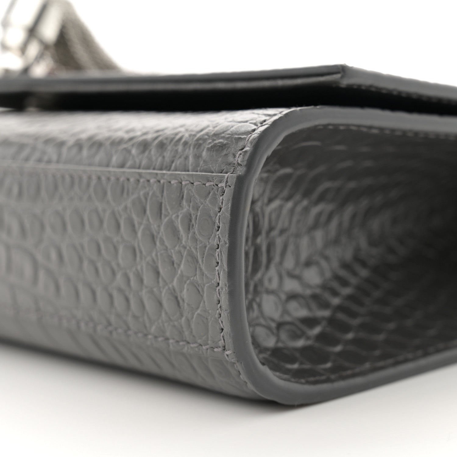 Saint Laurent Calfskin Crocodile Embossed Medium Classic Monogram Kate Tassel Satchel Storm 10 of 11