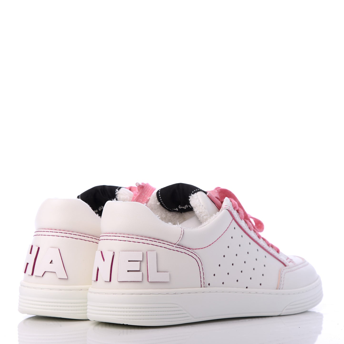 Calfskin Womens Logo Sneakers 37.5 White Pink