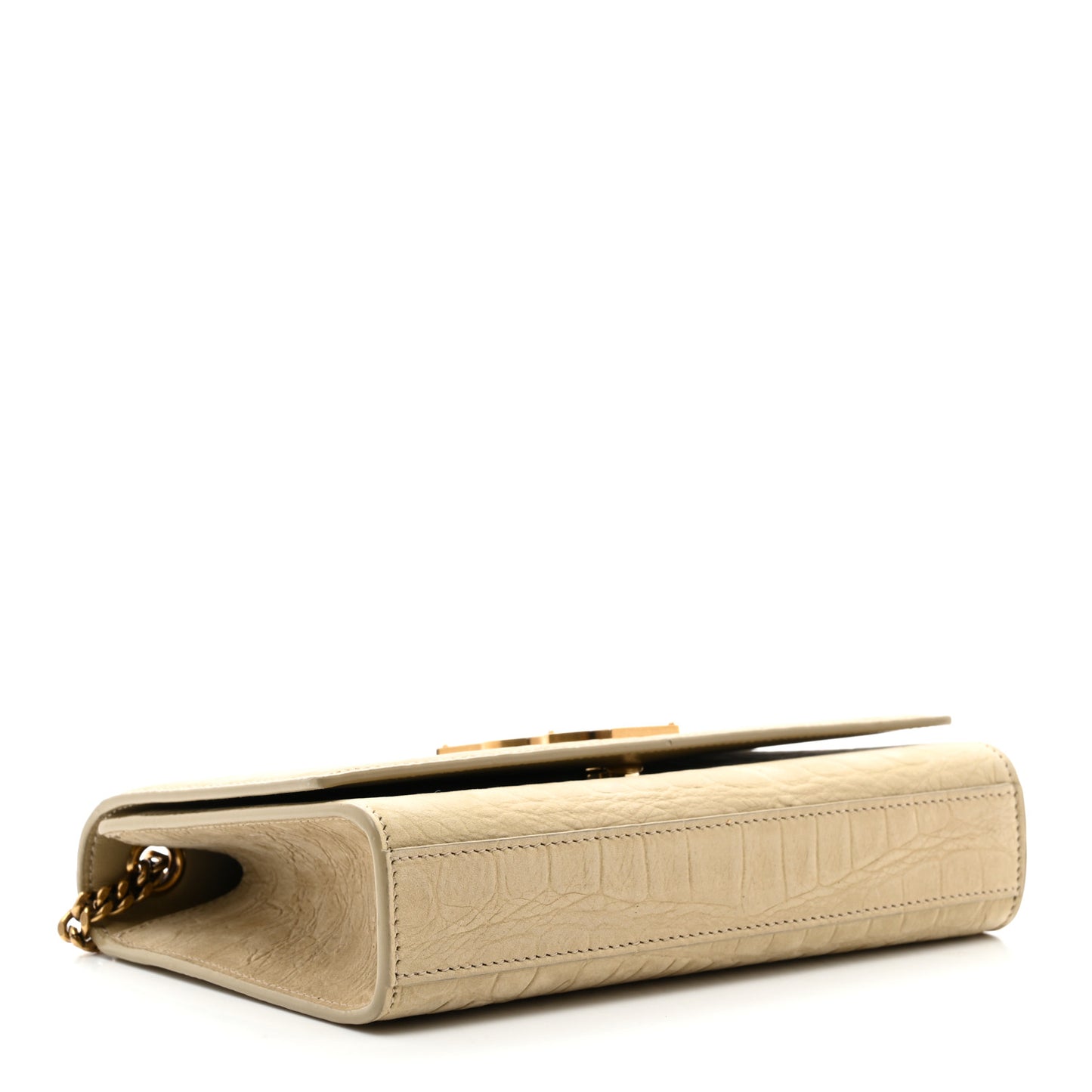 Crocodile Embossed Nubuck Small Monogram Kate Satchel Nougat Beige
