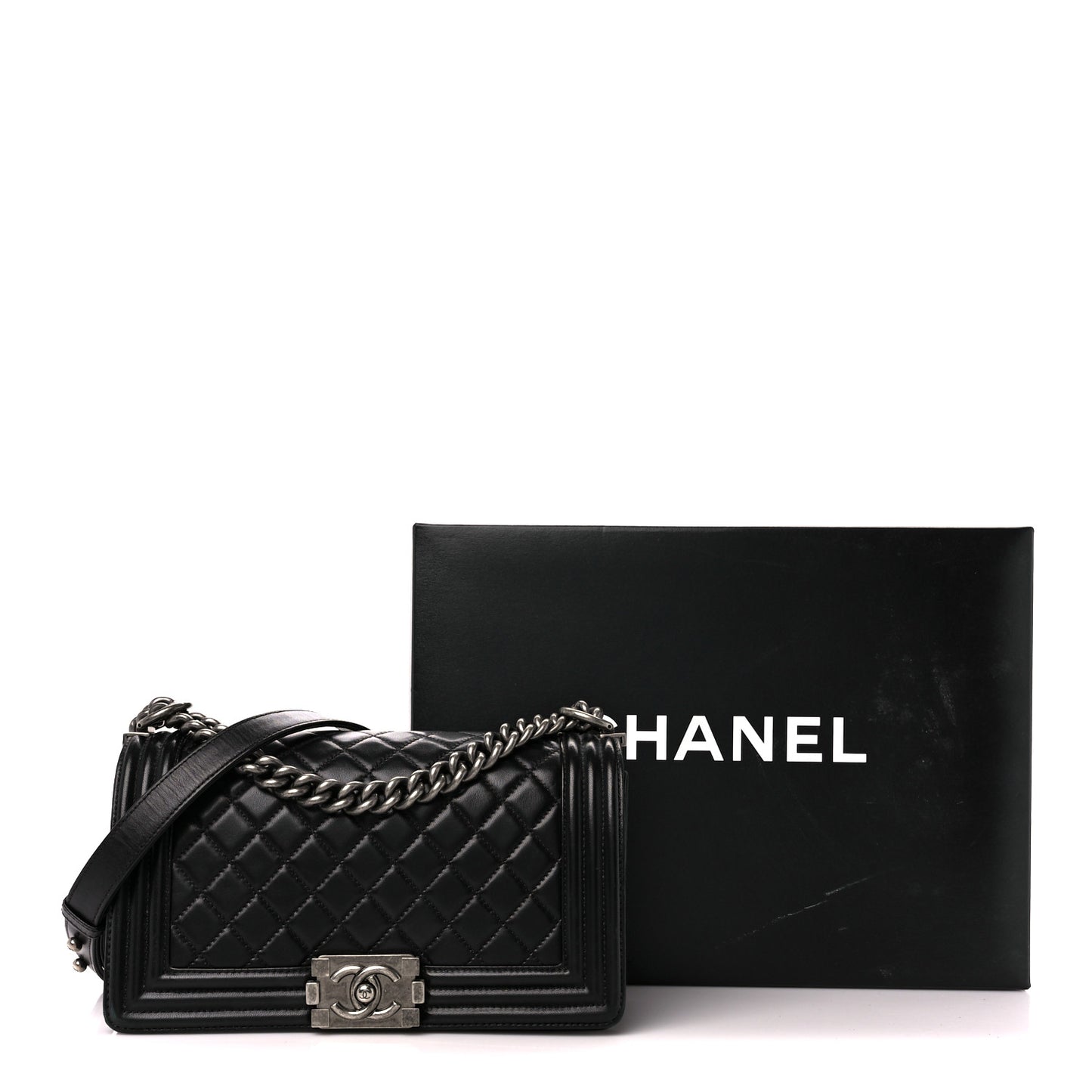 Lambskin Quilted Medium Boy Flap Black