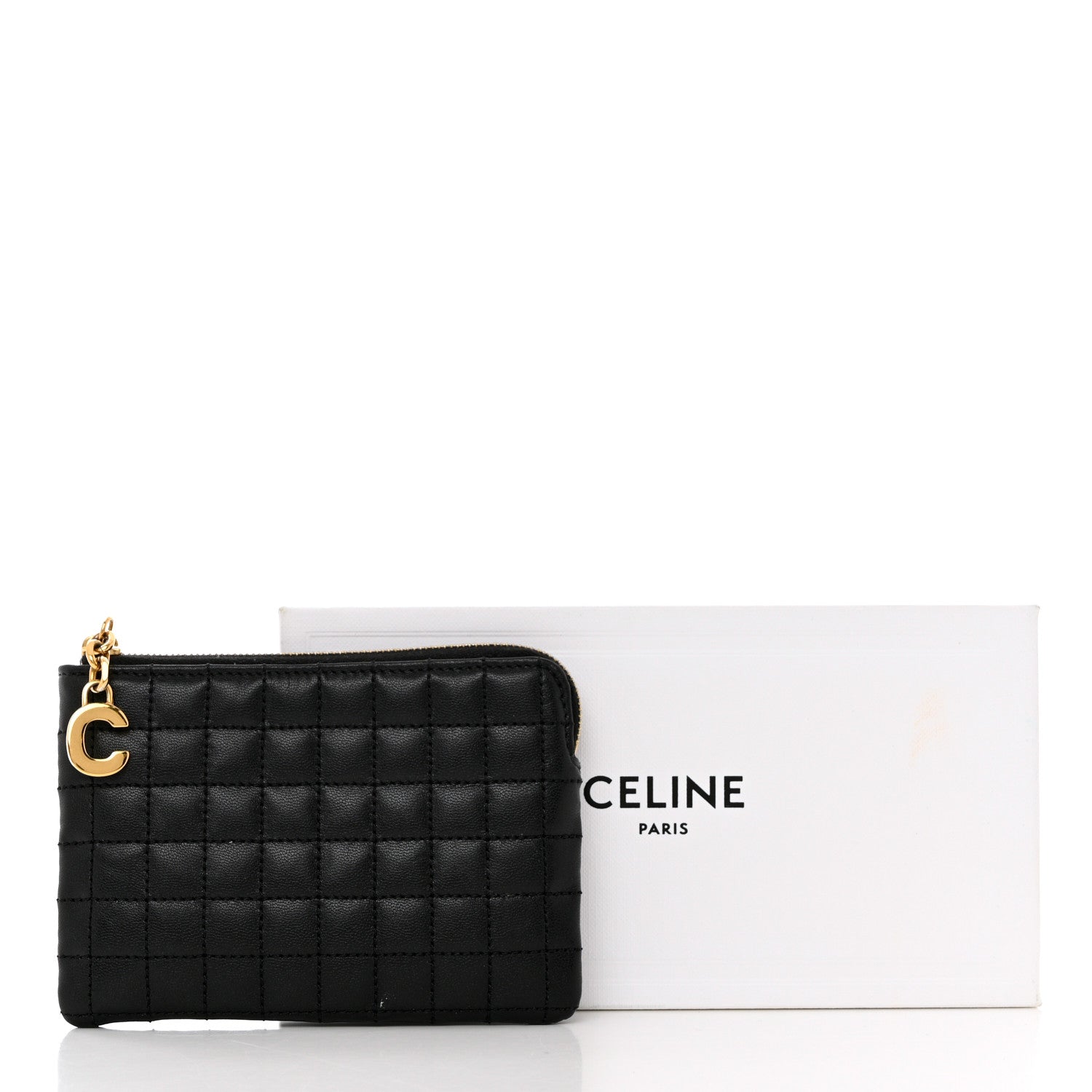 Celine Calfskin Quilted C Charm Coin Card Pouch Black 11 of 11
