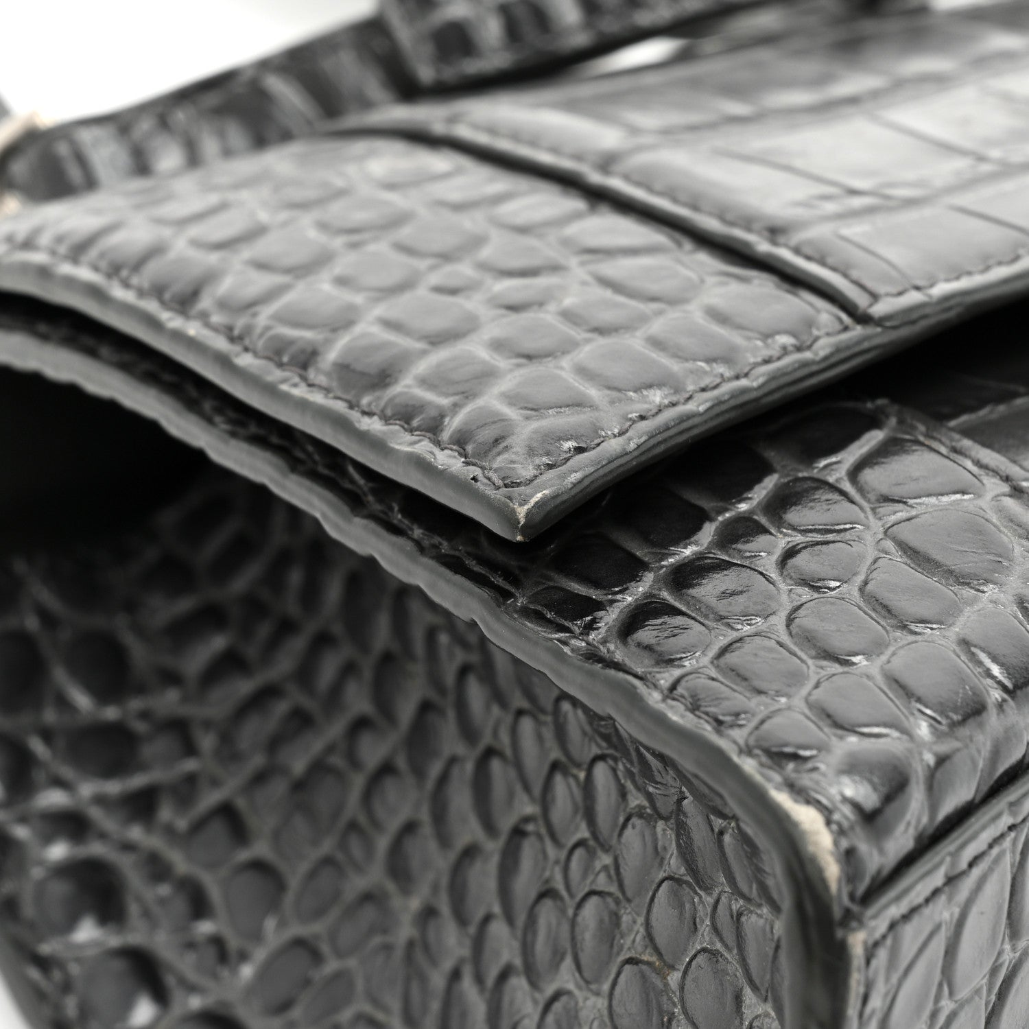 Balenciaga Shiny Calfskin Crocodile Embossed Small Hourglass Top Handle Bag Dark Grey 15 of 19