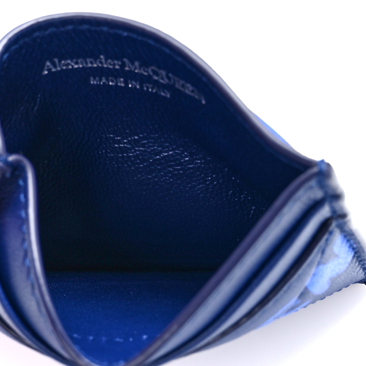 Lambskin Quilted Graffiti Skull Card Holder Blue